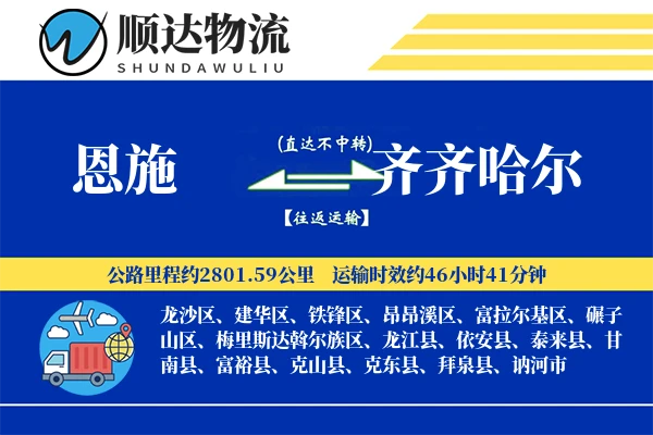 恩施到齐齐哈尔物流公司-同城物流专线「供应链整合」
