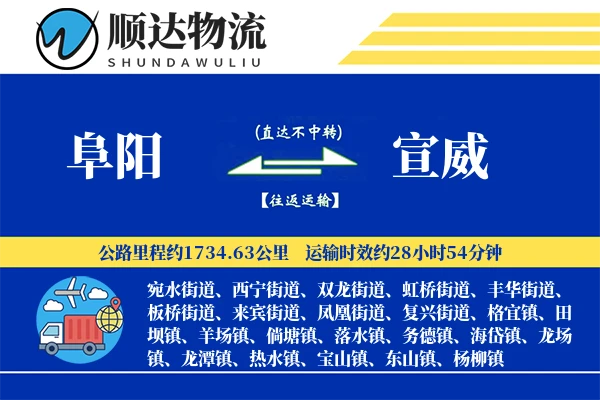 阜阳到宣威物流公司