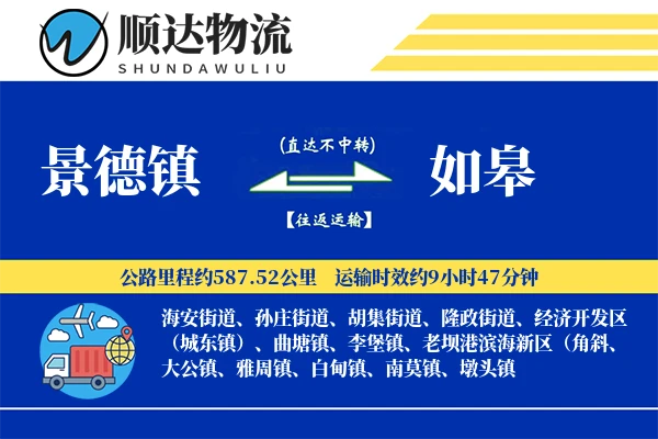 景德镇到如皋物流公司