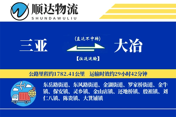 三亚到大冶物流公司