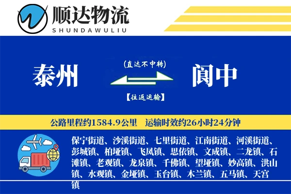 泰州到阆中物流公司