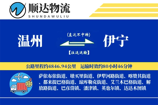 温州到伊宁物流公司-设备物流专线「透明计费」