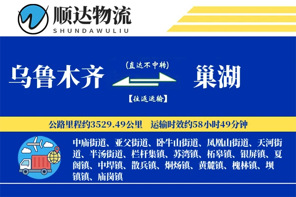 乌鲁木齐到巢湖物流公司